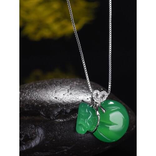 Natural Chalcedony Blessing bag Pendant Jewelry Fine Jewelry 925 Silver Agate Money bag Crystal Pendant Christmas Gift Jewelry