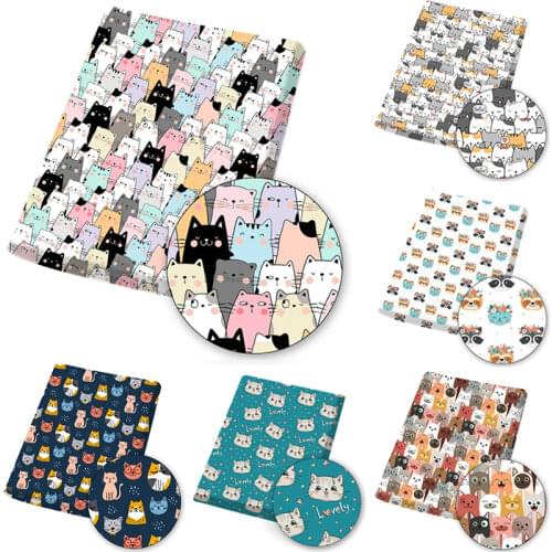 Polyester Cotton Fabric Cartoon Printed Cloth Sheet Cat Fabric By The Meter Home Textile Patche DIY Dress Supplies 45*145cm/pc