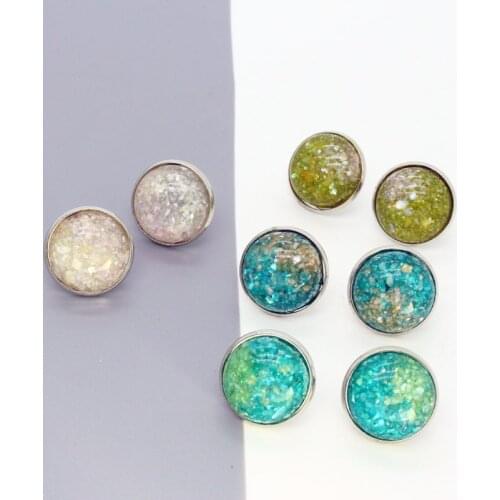 1 Pair Resin Shell Piece Semicircle Stud Earrings For Women Gift Jewelry Fashion Unique Shiny Metal Geometric Pierced Earrings