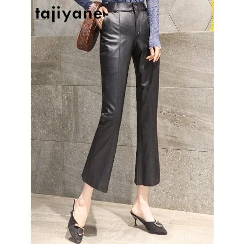 Flare Female Pants 100% Cowhide Leather Pants Women Plus Size Trousers 4xl Spring 2021 Pantalones De Mujer Pph4511