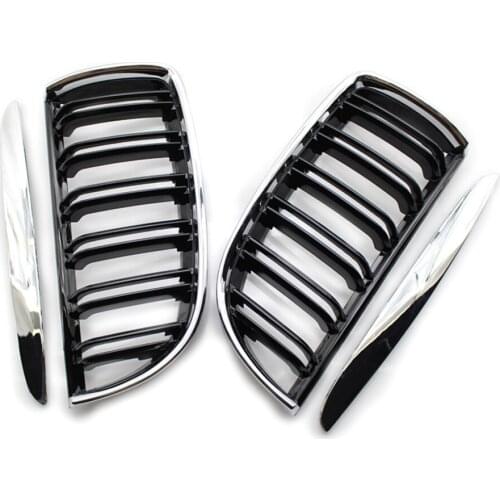 Chrome Gloss Black Double Line Car Front Bumper Kidney Grill Grilles for BMW 3 Series E90 E91 2005-2008 320i 325i 328i 330i