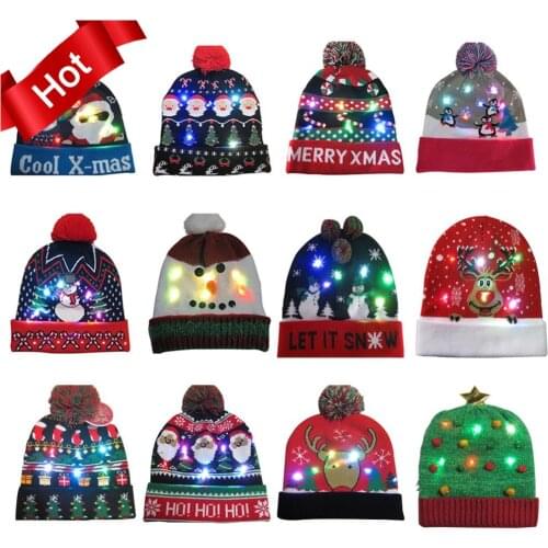 2020 42 Designs LED Christmas Hats Beanie Sweater Christmas Santa Hat Light Up Knitted Hat for Kid Adult For Christmas Party