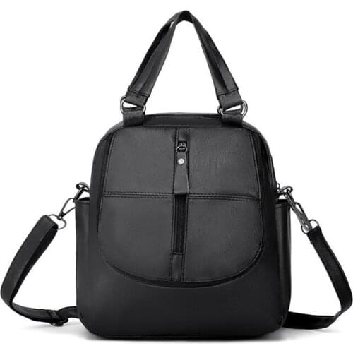 Red PU Leather Women Backpacks Fashion Shoulder Crossbody Bags for Girl Bookbags Solid Small Schoolbags Travel Bag