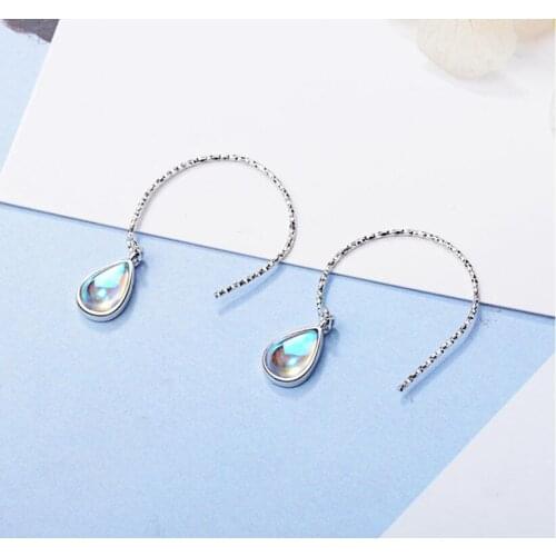 925 Sterling Silver Piercing Moonstone Stud Earring for Women Wedding Party Accessories Brincos pendientes eh326