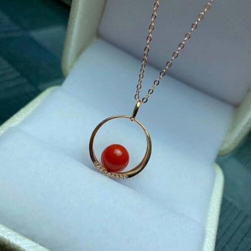 Shilovem 18k yellow Natural red coral pendants fine Jewelry women trendy new gift mymz6-6.5sh