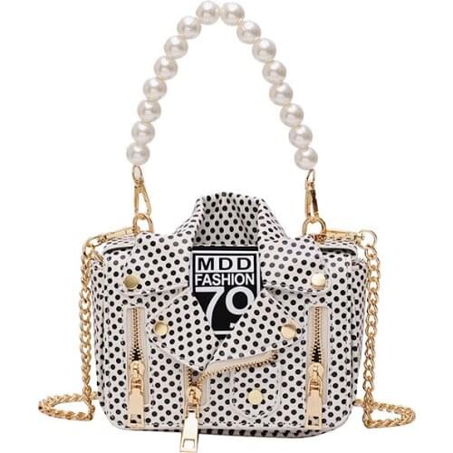 Bee In Fly Fashion Designer Motorcycle Bags Dot PrintingJacket Shape Shoulder Messenger Bag for Women Leather Luxury Handbag