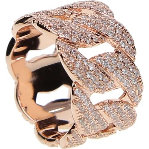 Sparking Micro CZ Full Hip-hop Bling Rock Men Boy Cool Finger Rings Band Miami Cuban Link Chain Shape 7 8 9 10 Delicate Jewelry