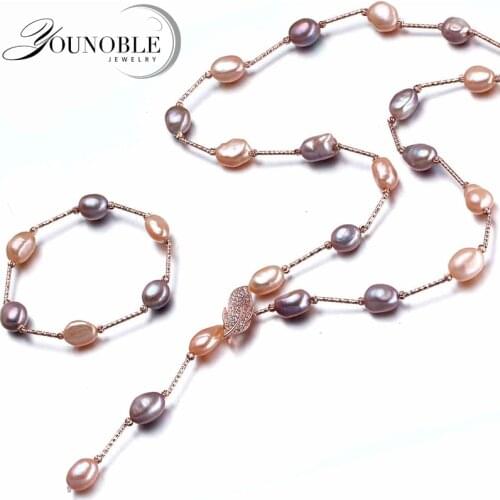 YouNoble Baroque bridal jewelry sets,boho wedding women jewelry set multicolor freshwater natural necklace bracelet best gift