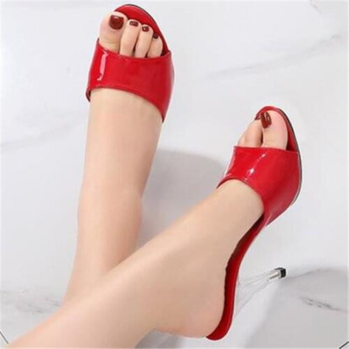 2020 NEW Women Slippers Fashion Sexy High Heeled 7/10 CM Women Shoes Clear Heels Open Toe Mules Fun Female Nightclub Party Shoes