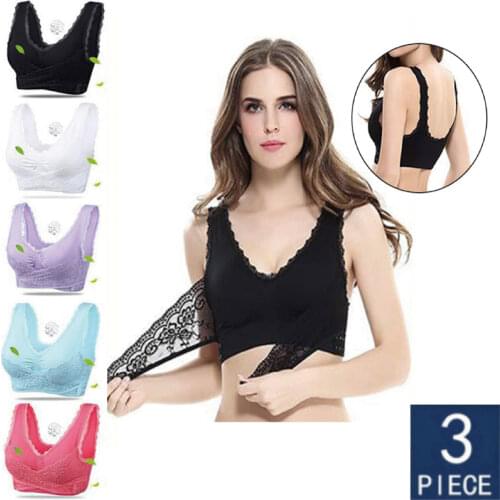 3pcs/set Push Up Bras for Women Lace Solid Color Cross Side Buckle Wireless Plus Size Women Sleep Bra Soft Bralette Top