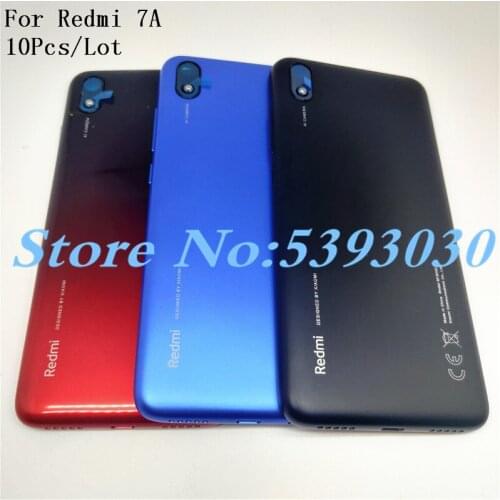 10Pcs Original For Xiaomi Redmi 7A Battery Cover Plastic Rear Door Housing Battery Cover Back Case With Camera lens + side key