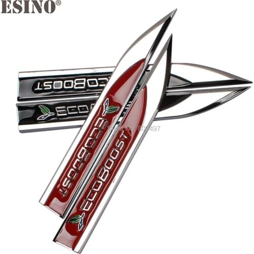 2 x Car Styling 3D Ecoboost Body Fender Side Metal Chrome Zinc Alloy Knife Side Emblems Badges Car Accessories For Ford Mustang