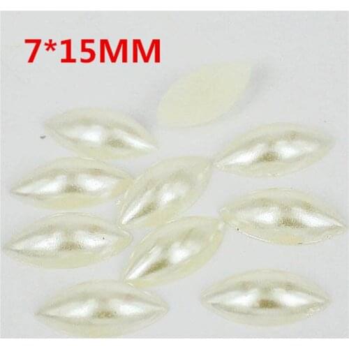 Beige pearl eye horse Shape Nail art 7x15MM 200Pcs Flat Back Marquise Decorative Nail Drill Acrylic Rhinestone Beads Decorate