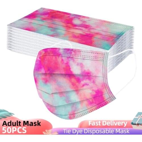 30/50/100pc Masques Adult Tie-dye Gradient Printed Three-layer Disposable Mask Mascarillas Mondmasker Halloween Mask Cosplay