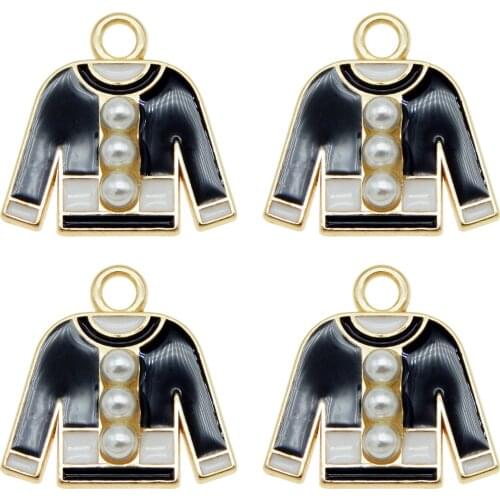 4pcs Cloth Charms Enamel Gold Tone Pendant For Necklace Bracelet DIY Jewelry Making Enamel Black Jewelry Pearls Luxury Handmade