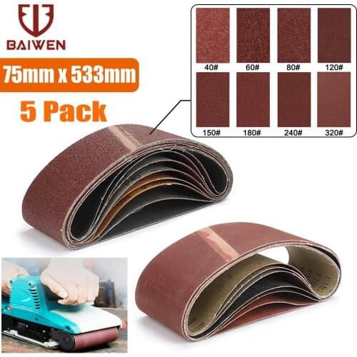 5pcs/set 75mm x 533mm Abrasive Sanding Belt Sanding Sandingpaper for Belt Sanders Bench Grinder Grinding Polishing Tools