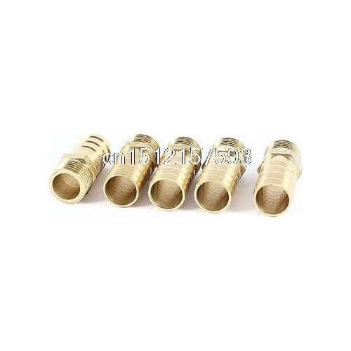5 Pcs 1/4 PT Male Thread to 12mm Hose Barb Air Quick Fitting Coupler Copper Tone