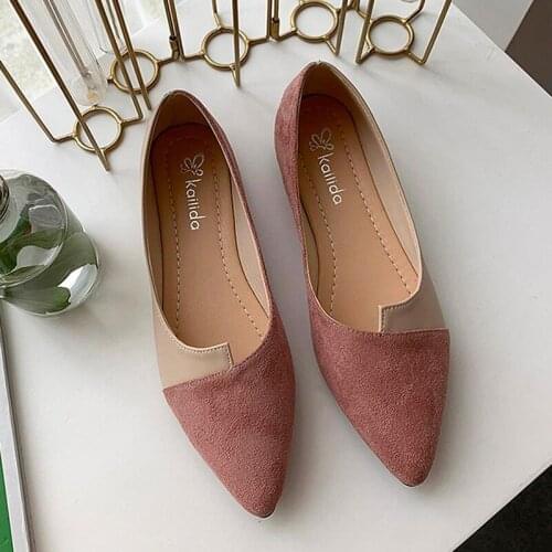 35-41 Leather Shoes Splice Color Shoe Ballerina Slip on Shoes Women Flats 2021 Fashion Pointed Toe Ballet Footwear Buty Damskie