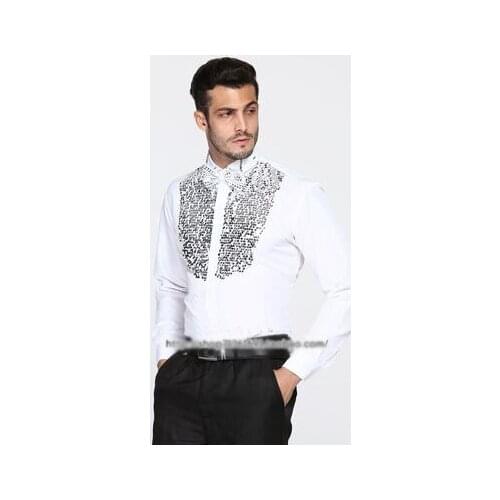 Free shipping white stage sequins decoration mens tuxedo shirts party/event shirts