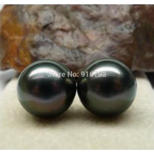 Free shipping Wholesale New 12mm Black Tahitian Shell Pearl Earring AAA