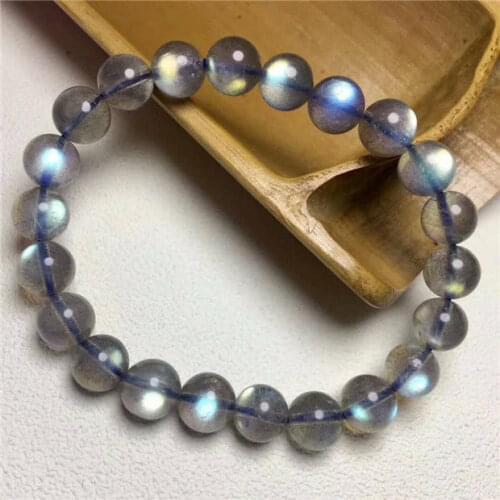 Genuine Natural Moonstone Blue Light stone Beads Bracelet AAAA 8.8-9mm