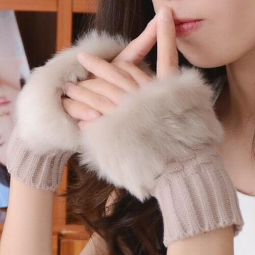 Brand New Winter Autumn Women Solid Faux Rabbit Fur Hand Wrist Warmer Fingerless Gloves Mittens Luxury