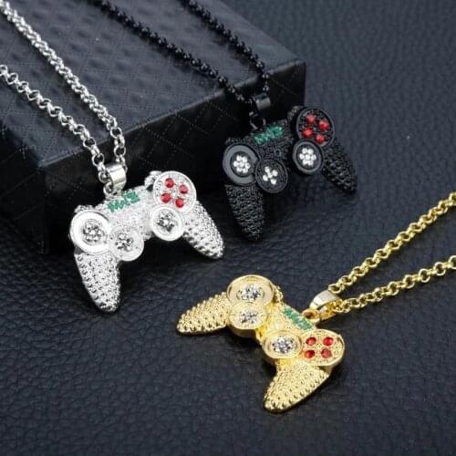 Game Console Handle Chain Popular Pendant Hip Hop Accessories Shiny Rhinestone Meta Long Necklace For Men Fashion Jewelry Gift