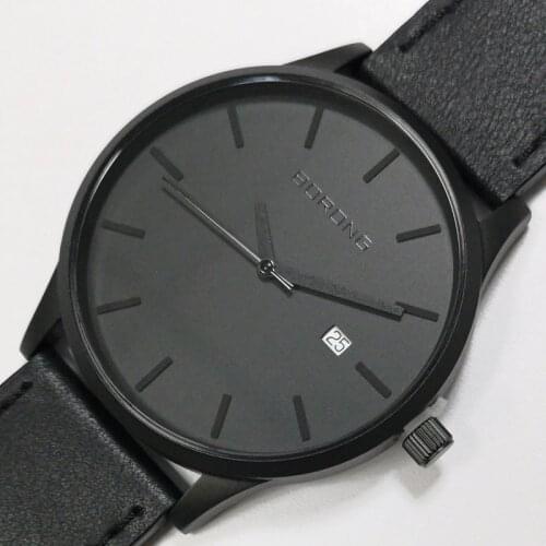 BORONG Mens Fashion Swiss Quartz Watch Calender Waterproof Male Clock Business Casual Black Wristwatch Big Sale Free Shipping