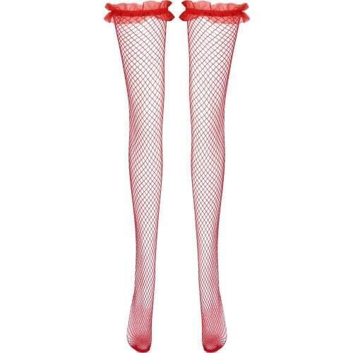 Over Knee Fishnet Stockings Women Men Sexy Suspender High Tube Silk Socks Sissy Crossdresser Transparent Ruffle Fishnet Stocking