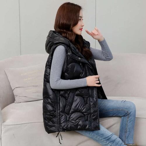 Hooded Long Waistcoat Women Down Cotton Vest Jacket Women Casual Warm Sleeveless Jackets For Women 2021 Loose Vests L-5XL C7688