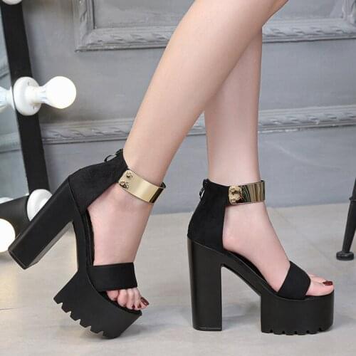 European And American Fashion Super High Heel Ladies Sandals Waterproof Platform Summer Trend Zipper Temperament High Heels