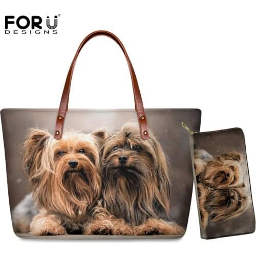 FORUDESIGNS Cute Yorkshire Terrier Print Women Handbags Large Capacity Female Top-handle Bag and Purse Casual Femme Tote Bags