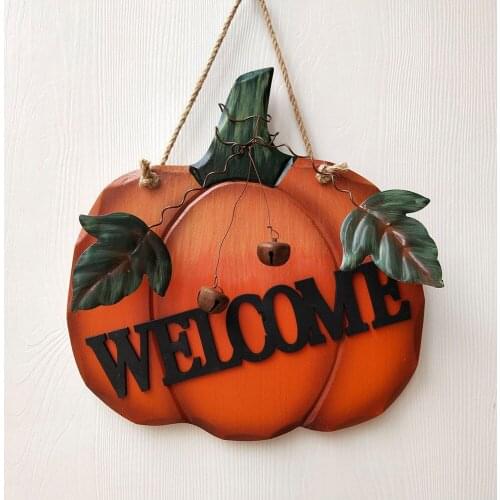 Halloween Wall Hanging Porch Front Plaque Wood Pumpkin Home Decoration Welcome Sign Rustic Pastoral Harvest Fall