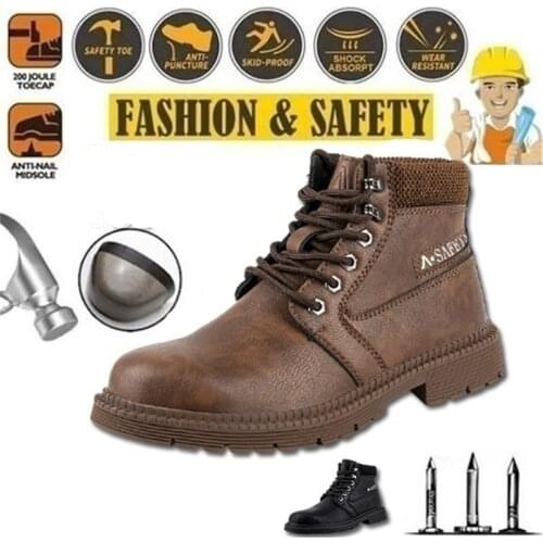 HMXO Men Steel Toe Shoes SafetyShoes Breathable Hiking Boots Puncture Proof Work Boots High-Top Sneakers Construction Protective