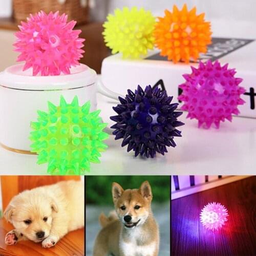 Pets Dog Puppy LED Light Up Elastic Rubber Spike Ball Fun Toy Random Color