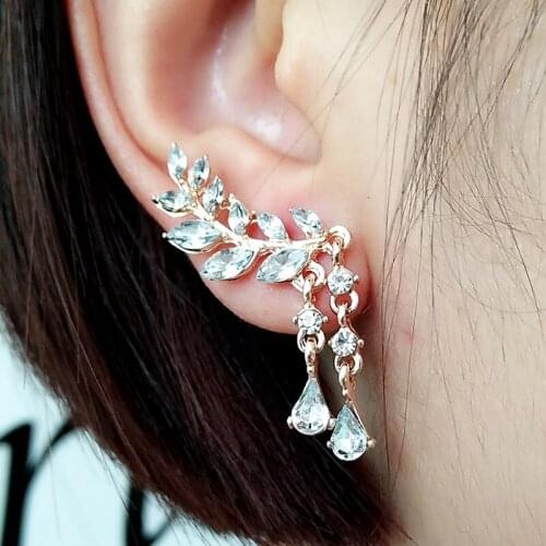 Fashion Feather Crystal Stud Earrings For Women Gold Silver Color Jewelry Leaf Earrings Pins Brincos Femme Brand Design