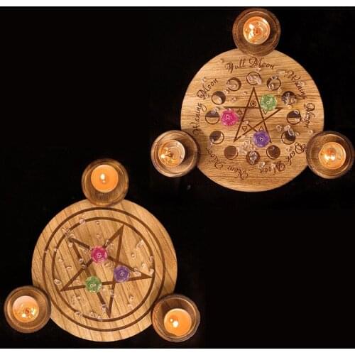 New Astrology Pentagram Wood Candlestick Board games Pentacle Altar Plate Triquetra Wooden Divination Wicca Ceremony Accessories