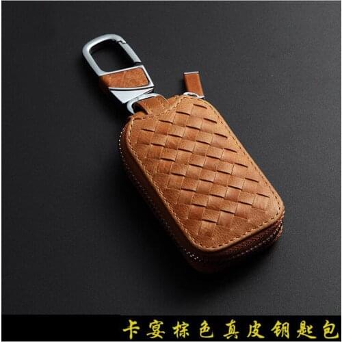 NEW Fashion Genuine Cow Leather Sennit Styling Car Auto Home Using Key Chain Keyrings Ring Case Holder Cover Bag Car Gift Brown