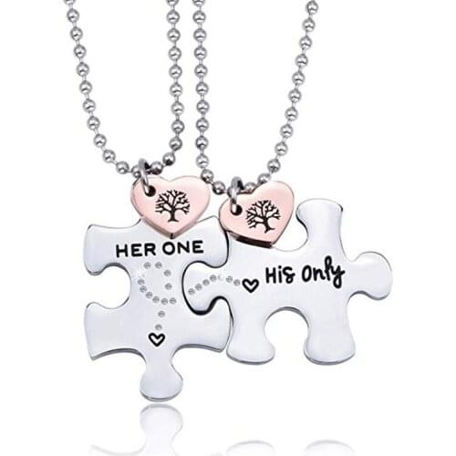 Uloveido Stainless Steel Her One and His Only Couple Necklaces Tree Life Puzzle Matching Couples Lovers Valentines Jewelry SN303