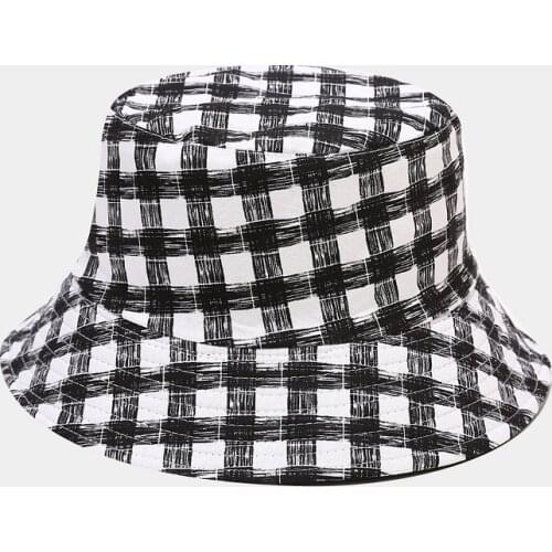 New Summer Plaid Bucket Hat Women Men Korea Fashion Two Sided Fisherman Hat Bob Ladies Girls Outdoor Travel Sun Hat Shade Panama