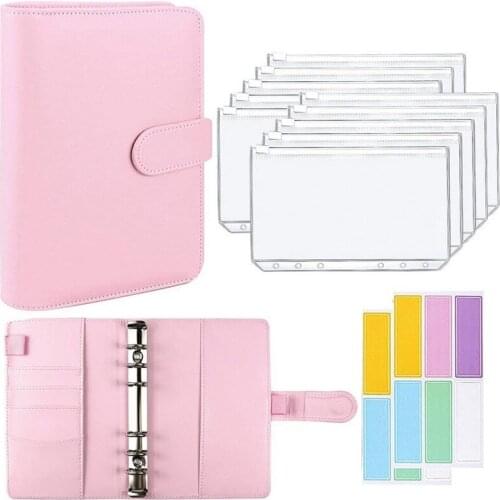 A6 Budget Binder 6 Holes Pockets Plastic Binder Zipper Envelope Refillable Notebook Covers Leather Money Saving Envelope Planner