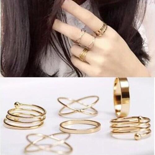 Ra325 Fashion punk jewelry personality exaggerated Geometric Vintage alloy round Twisted ring Female charm jewelry 6pcs /set