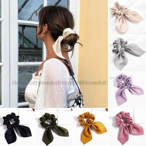 New Chiffon Bowknot Elastic Hair Bands For Women Girls Solid Color Scrunchies Headband Hair Ties Ponytail Holder Hair Accessorie