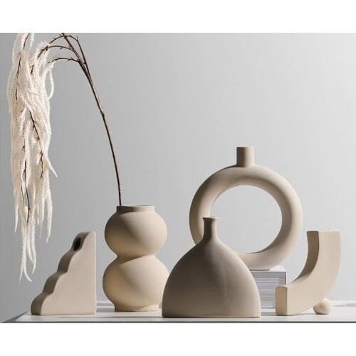 Modern Art Ceramic Vase Home Decor Dried Flower Vase Arrangement Living Room TV Cabinet Tabletop Vase Ornament Garden Decoration