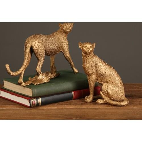 Retro Cheetah Statue Animal Figurine Panther Leopard Sculpture Home Office Table Desktop Decor Ornaments Gifts
