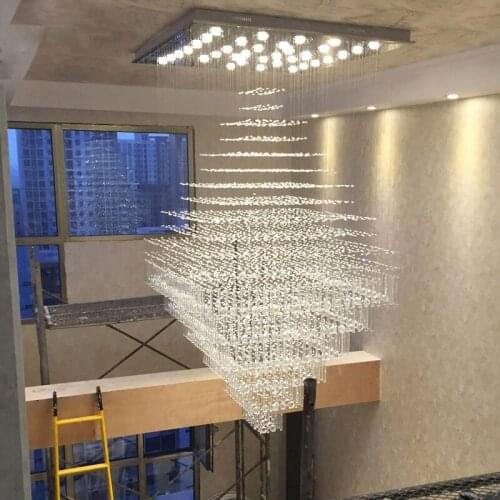 LED duplex living room chandelier simple crystal hanging wire ceiling lamp hall hotel stainless steel engineering longchandelier