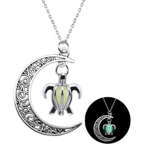 Glowing in the Dark Crescent Turtle Necklace Pendant Gothic Luminous Stone Clavicle Necklace Pendants For Women Halloween Gift