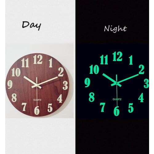 Wooden Luminous Wall Clock 12 Inch Number Hanging Clocks Silent Dark Glowing Wall Clocks Modern Nordic Style Home Decor