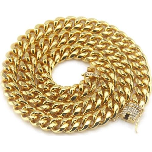 Hip Hop Bling Iced Out Rhinestones Round Cuban Miami link Chain Necklaces for Men Rapper Jewelry Gold Silver Color Drop Shipping