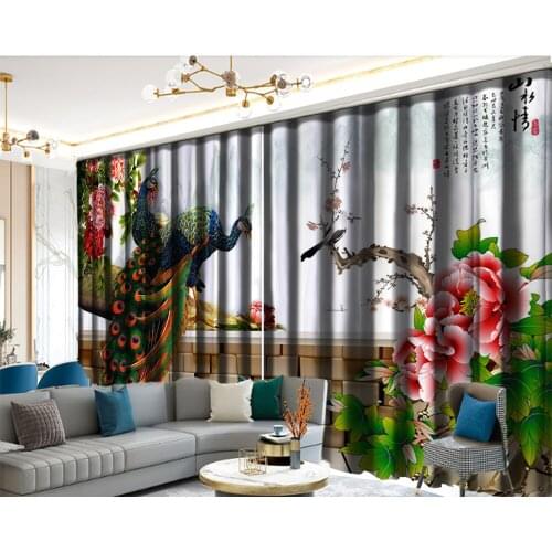 Custom 3d Animal Curtain 3d Modern Curtain Window Delicate Peony Noble Couple Animal Decoration Indoor Beautiful Curtain